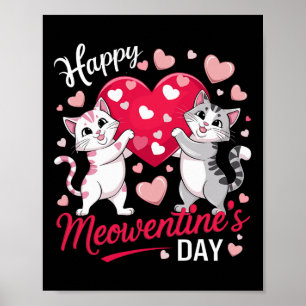 Poster Feliz Dia Meowentines Engraçado Gato Fofo Amante d