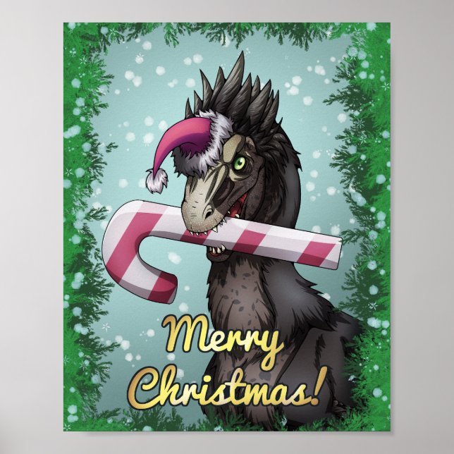 Poster Feliz Dinossauro de Natal (Frente)