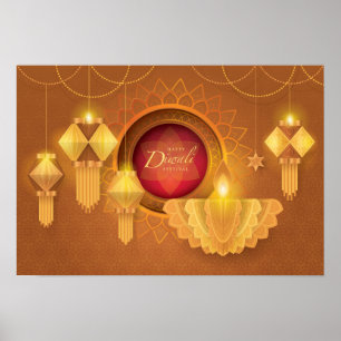 Poster Feliz Diwali Papercut Lanternas