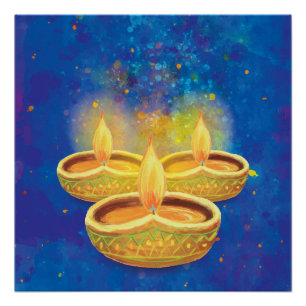 Póster Feliz Diwali pintou velas iluminantes