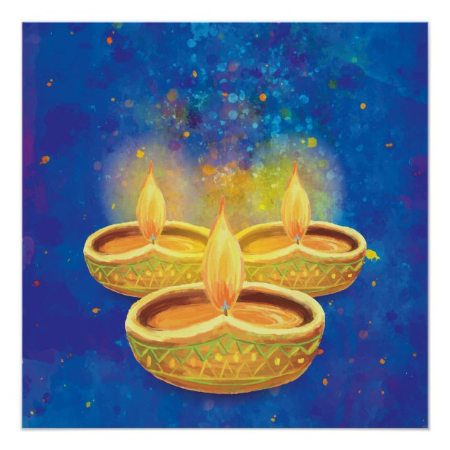 Póster Feliz Diwali pintou velas iluminantes (Frente)