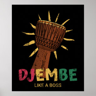 Poster Feliz Djembe como o chefe do Tambor Africano