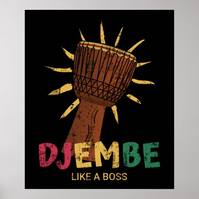 Poster Feliz Djembe como o chefe do Tambor Africano (Frente)