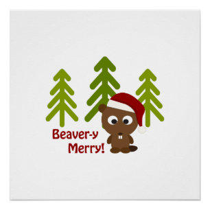 Póster Feliz do Castor-y! Castor bonito do Natal
