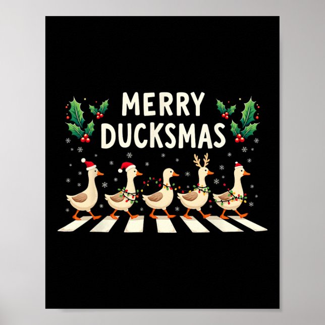 Poster Feliz Duckmas Santa Hat Xmas Duck Sobrevoando Pato (Frente)
