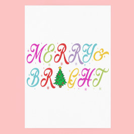 Póster Feliz e Árvore de Natal Colorida Festiva