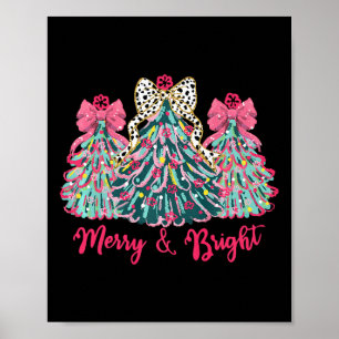 Poster Feliz E Árvores De Natal Brilhantes Com Arcos Rosa