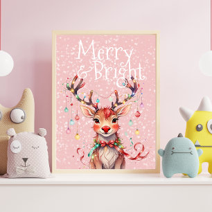Poster Feliz e borboleta-branca e luzes de Natal