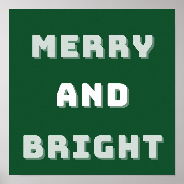 Poster Feliz e Brilho, Arte de Natal Verde, Férias (Frente)