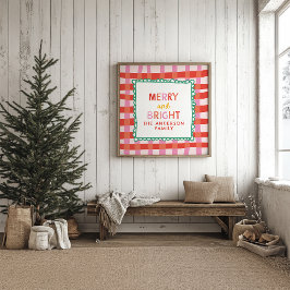 Póster Feliz e Brilho Personalizado Gingham Vermelho e Ro