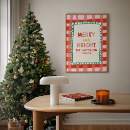 Póster Feliz e Brilho Personalizado Gingham Vermelho e Ro