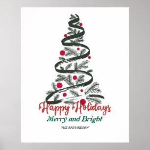 Poster Feliz e Brilho   Tipografia de Árvore de Natal Fes