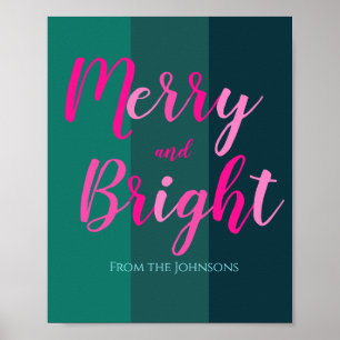 Poster Feliz e Verde Brilhante e Natal Rosa