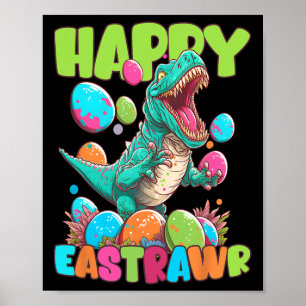 Poster Feliz Eastrawr Menino Criança T-rex Páscoa Dino