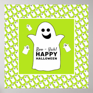 Poster Feliz Fantasma, Festa de Halloween Verde