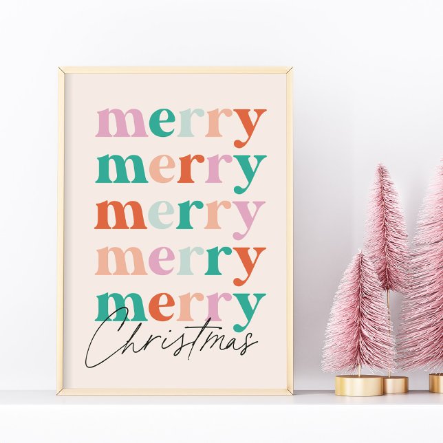 Poster Feliz Feliz Feliz Natal Tipografia Colorida ("merry merry merry Christmas" typography wall art)