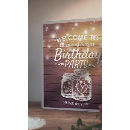 Poster Feliz Festa de Aniversário Wood Mason Jar Lights B