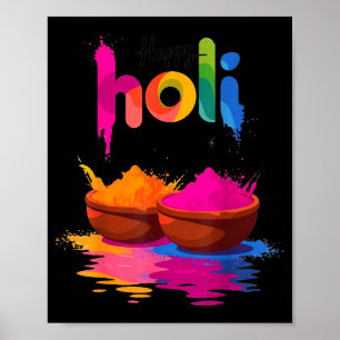 Poster Feliz festival de cores em pó holi de design de co