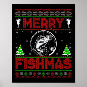 Poster Feliz Fishmas B Peixe Pescaria Suéter Feio de Nata