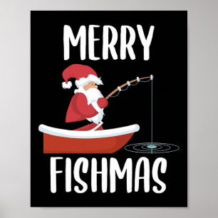 Poster Feliz Fishmas Divertido Papai Noel Pescando Pescad