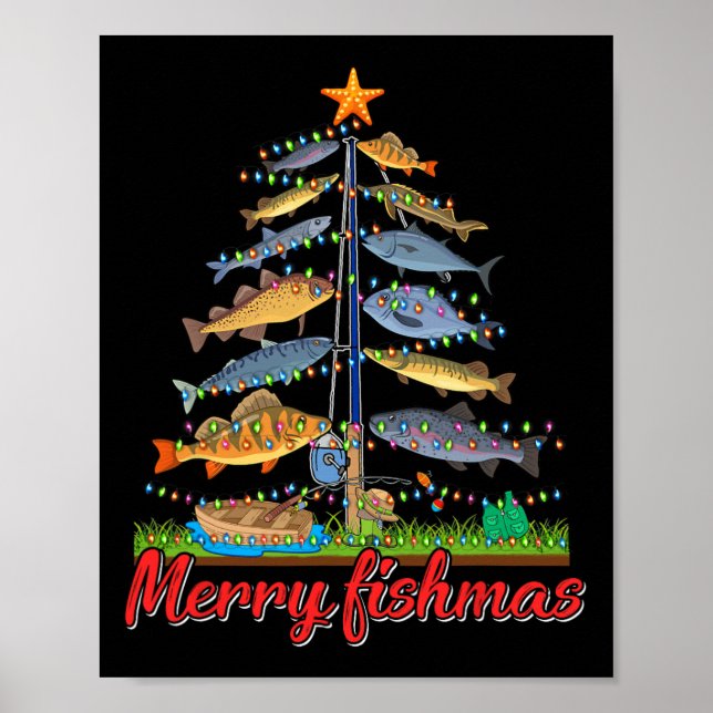 Poster Feliz Fishmas Engraçado Árvore de Natal Fisher (Frente)