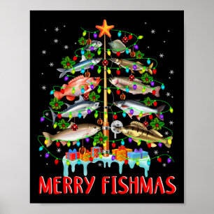 Poster Feliz Fishmas Engraçado Árvore de Natal Luzes de P