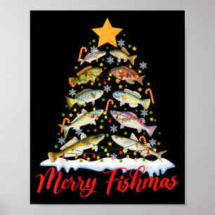 Poster Feliz Fishmas Engraçado Árvore de Natal Luzes de P