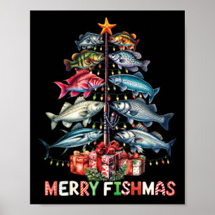 Poster Feliz Fishmas Engraçado Luzes de Árvore de Natal P