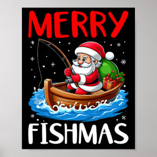 Poster Feliz Fishmas Engraçado Natal Papai Noel Pesca