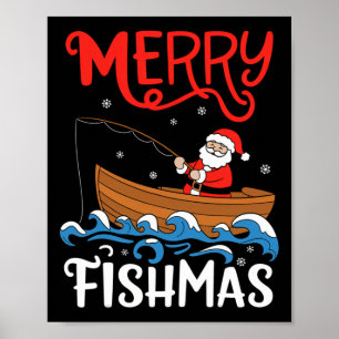 Poster Feliz Fishmas Engraçado Natal Papai Noel Pescando