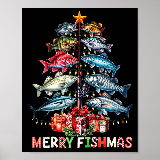 Poster Feliz Fishmas Luzes de Natal Engraçadas de Árvore  (Frente)
