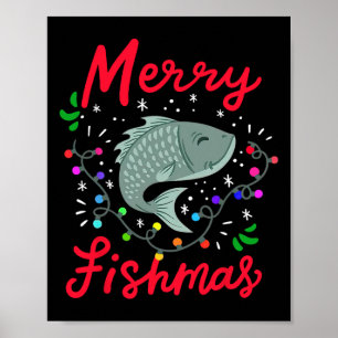 Poster Feliz Fishmas Luzes Divertidas de Árvore de Natal