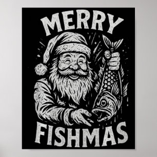 Poster Feliz Fishmas Papai Noel Vintage Pescaria Natal Pr