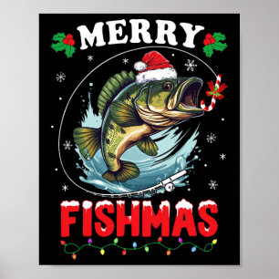 Poster Feliz Fishmas Peixe Natal Divertido de Pesca Pai H