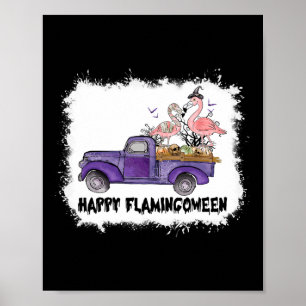 Poster Feliz Flamingope rosa Flamingo Halloween Skeleto
