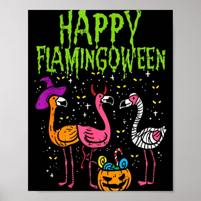 Poster Feliz Flamingoween Y Flamingos Funny Halloween Cos (Frente)
