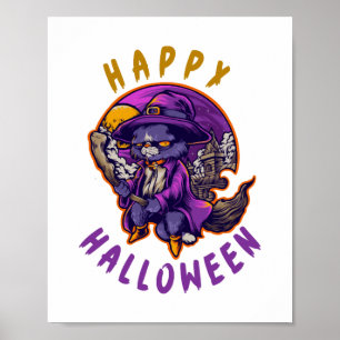 Poster Feliz Gato de Bruxas de Halloween