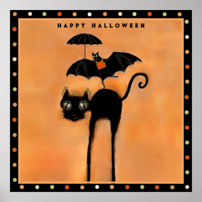 Poster Feliz Gato Negro de Halloween e Acrobat (Frente)