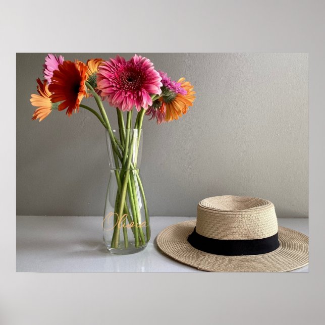 Poster Feliz Gerbera Colorida Flor +Nome Personalizado (Frente)
