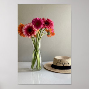 Poster Feliz Gerbera Colorida Flor +Nome Personalizado