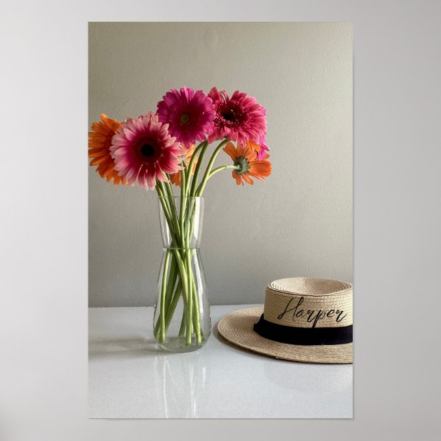 Poster Feliz Gerbera Colorida Flor +Nome Personalizado (Frente)