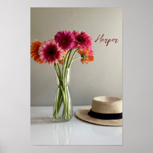 Poster Feliz Gerbera Colorida Flor +Nome Personalizado