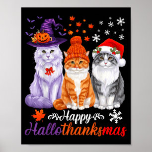 Poster Feliz HalloGratidãoMas Gatos Dia das Bruxas Dia de