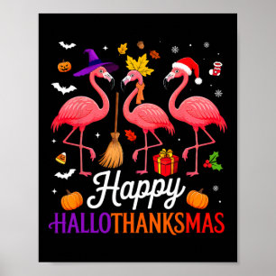 Poster Feliz Hallothanksmas Amante de Flamingo Dia das Br