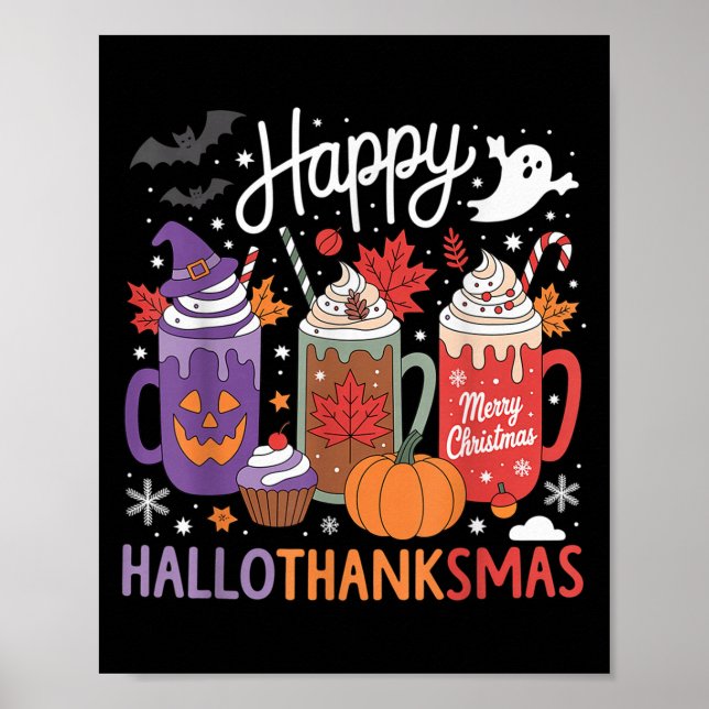 Poster Feliz Hallothanksmas Café Feliz do Halloween (Frente)
