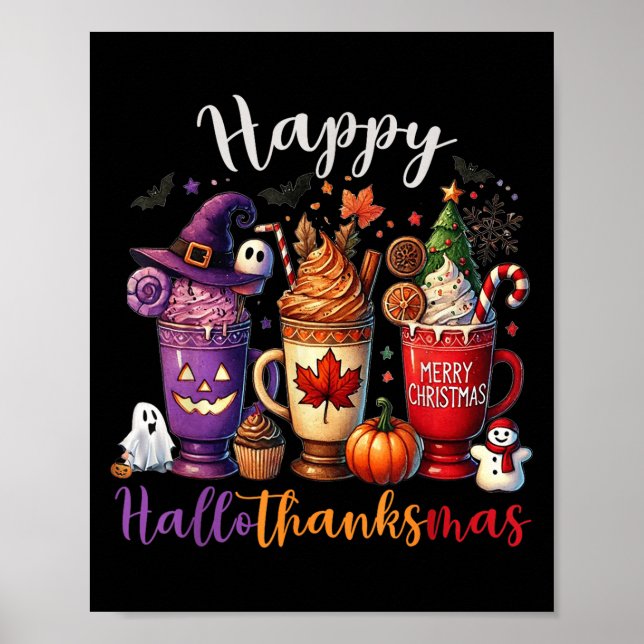 Poster Feliz Hallothanksmas Café Feliz do Halloween (Frente)