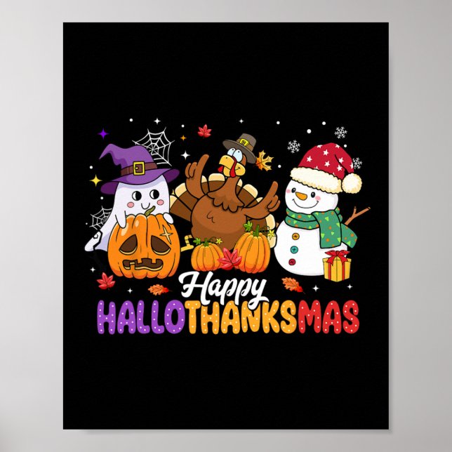 Poster Feliz Hallothanksmas Cute Ghost Halloween Thanksgi (Frente)