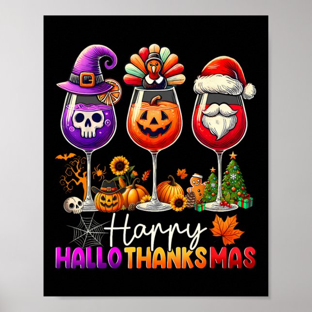 Poster Feliz Hallothanksmas Dia das Bruxas Dia de Ação de (Frente)