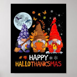 Poster Feliz Hallothanksmas Dia das Bruxas Gnomos de Ação