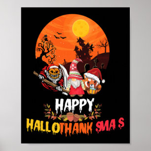 Poster Feliz Hallothanksmas Divertido Halloween Dia de Aç
